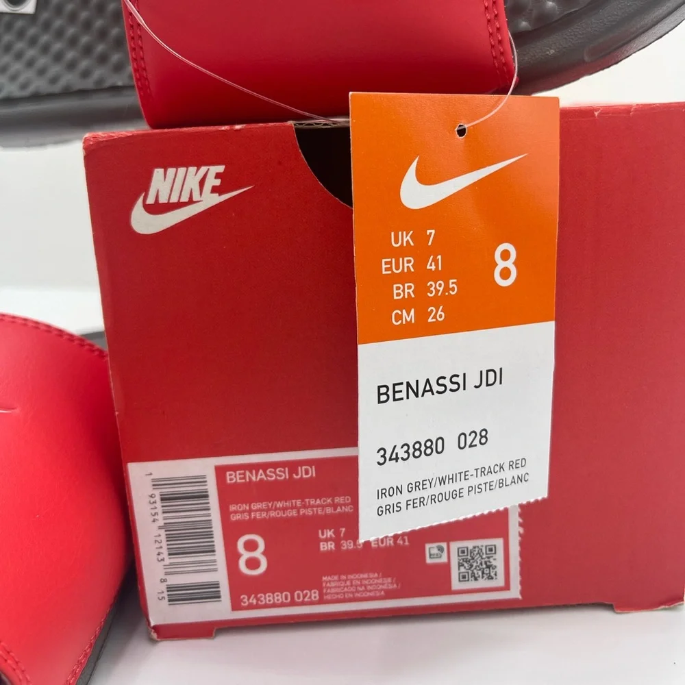 Nike Red and Gray Slide Sandals Men’s Slides BENASSI JDI
BENASSI JDI - Picture 16 of 16